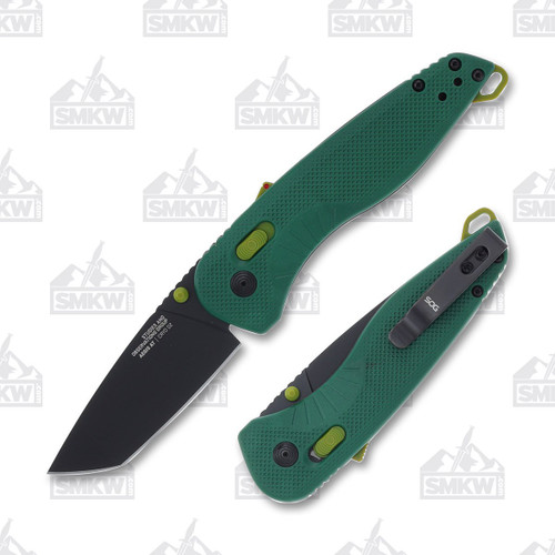 SOG Aegis AT Folding Knife Forest - Moss 3.13 Inch Plain Black Tanto Open and Closed